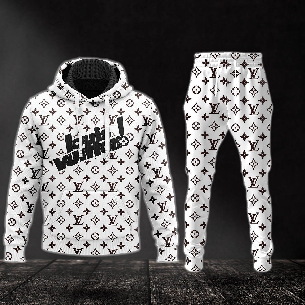 Louis Vuitton White Hoodie Sweatpants Combo Luxury Fashion Outfit AL