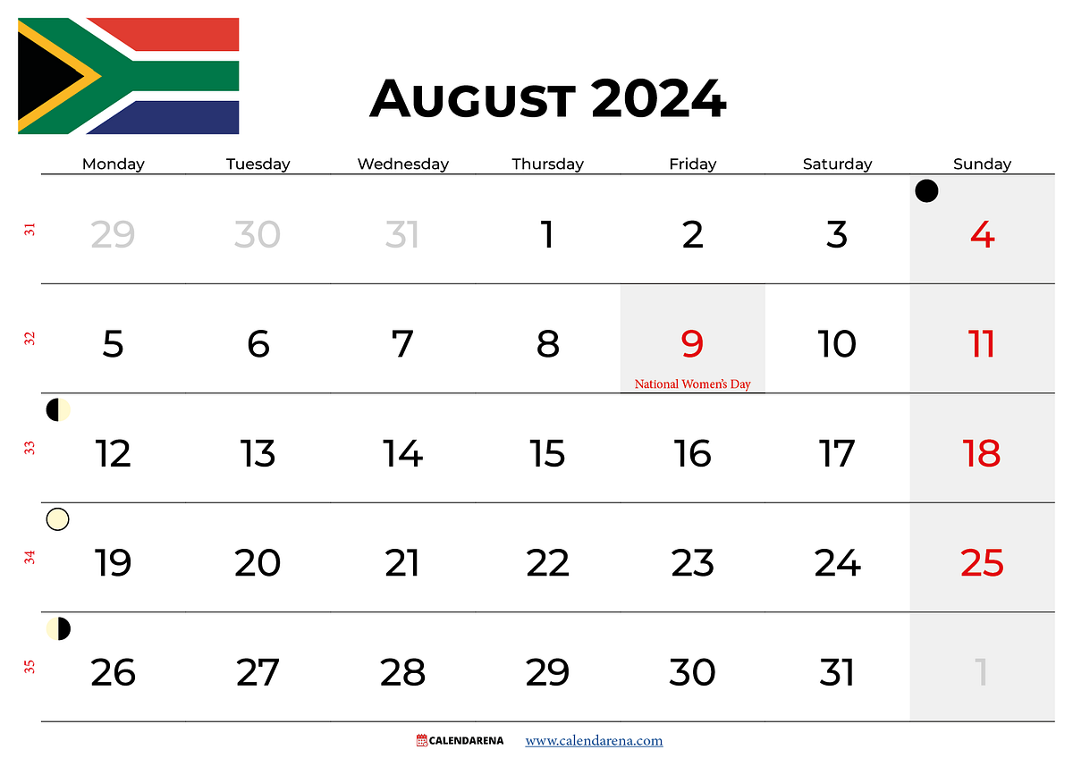 August 2024 calendar south africa with holidays - hamouda chokri - Medium