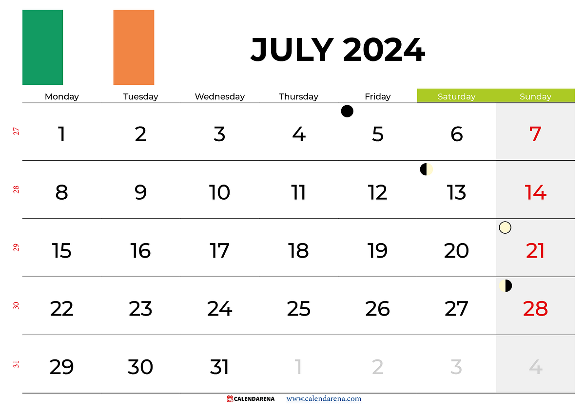 July 2024 Calendar Ireland with holidays hamouda chokri Medium