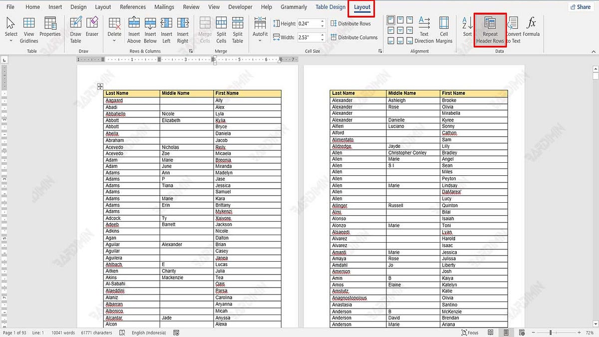 Repetir y mantener encabezados de tabla en cada página en Microsoft