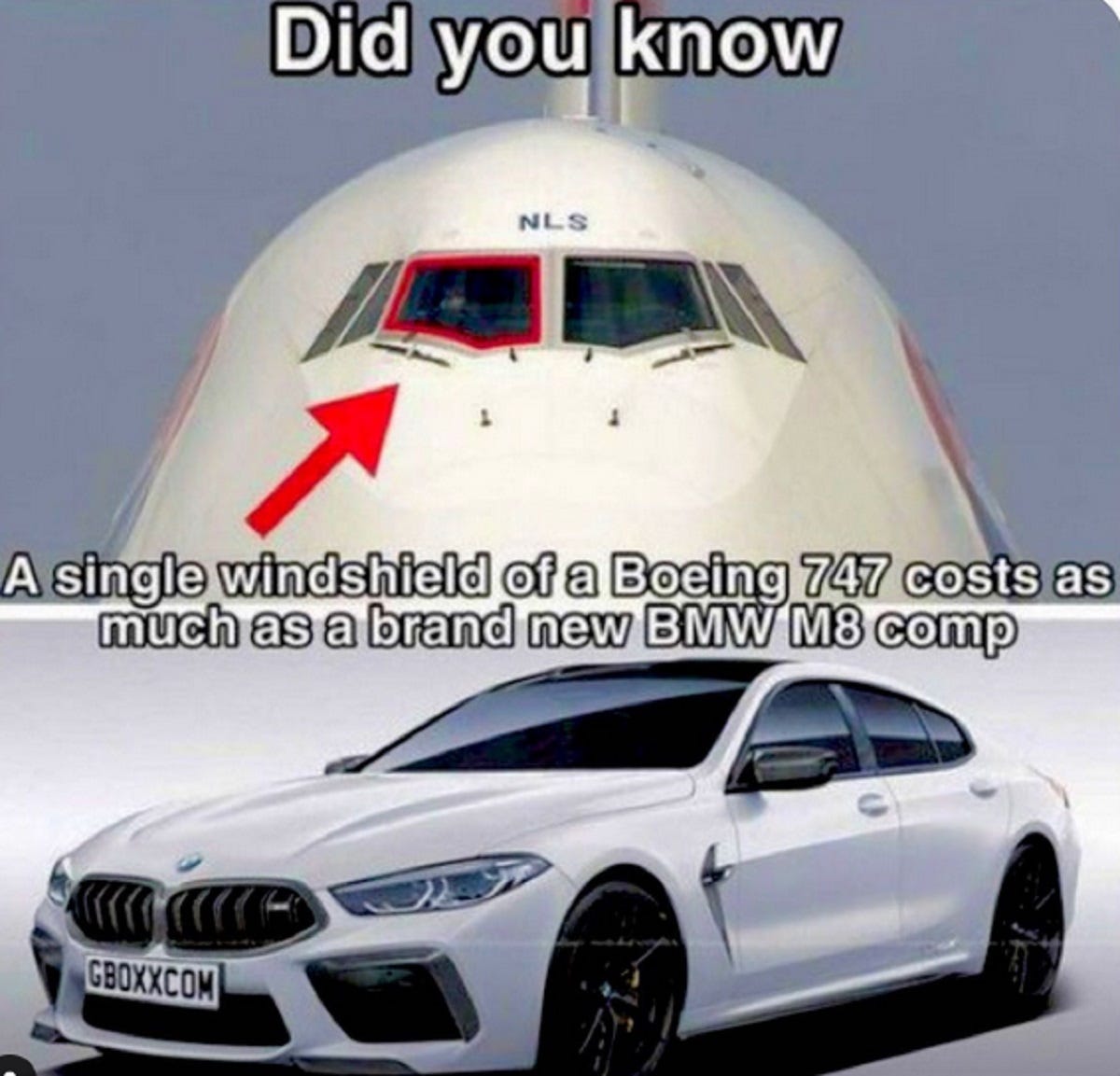 Boeing 747 Windscreen vs BMW M8 Competition Convertible Price