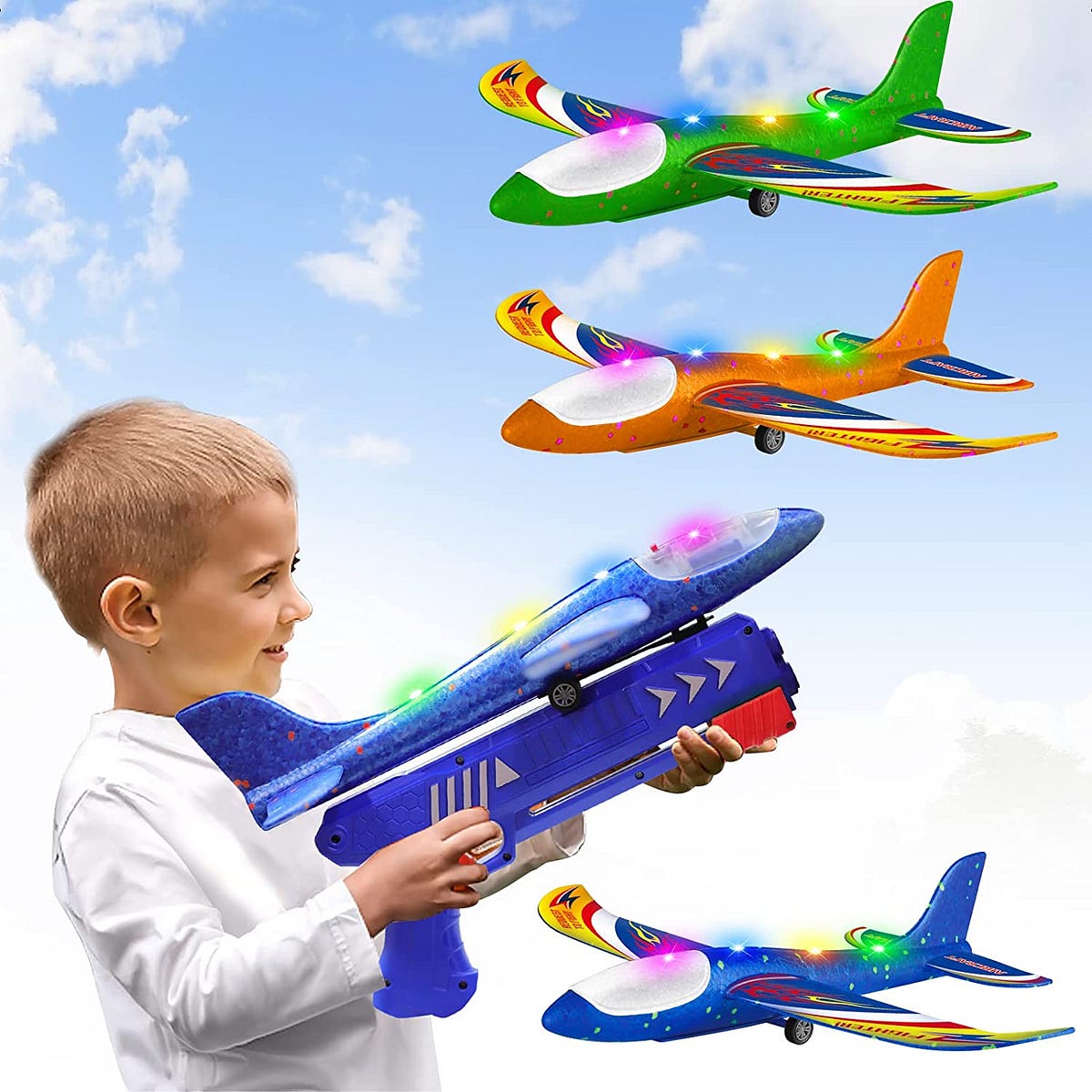Wesfuner 3 Pack Foam Airplane Launcher Toys, 2 Flight Mode Glider Plane ...