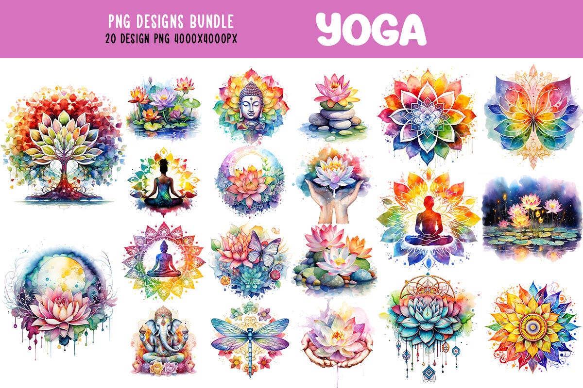 Retro Yoga Zen Lotus Flower Bundle (T-shirt Designs) | by Pixelperla ...
