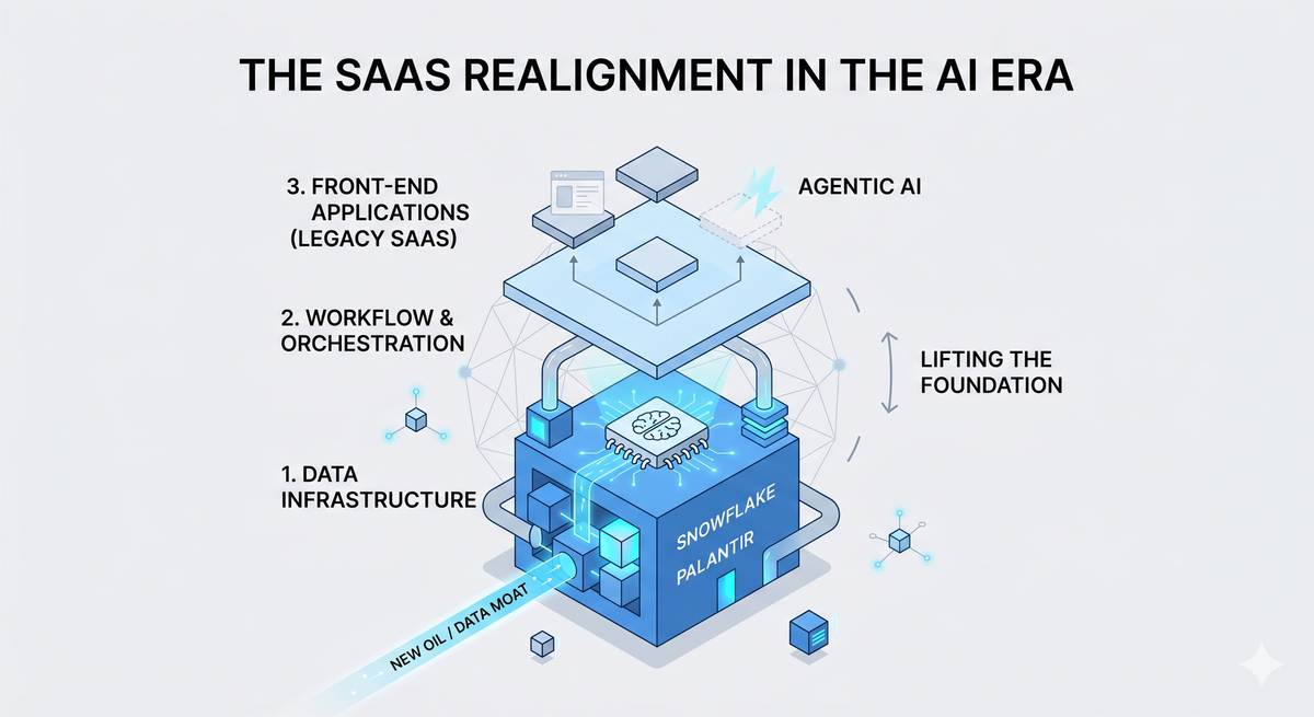 SaaS 的”审判日”：Snowflake、Palantir 与 AI 时代关键的软件三层架构重组