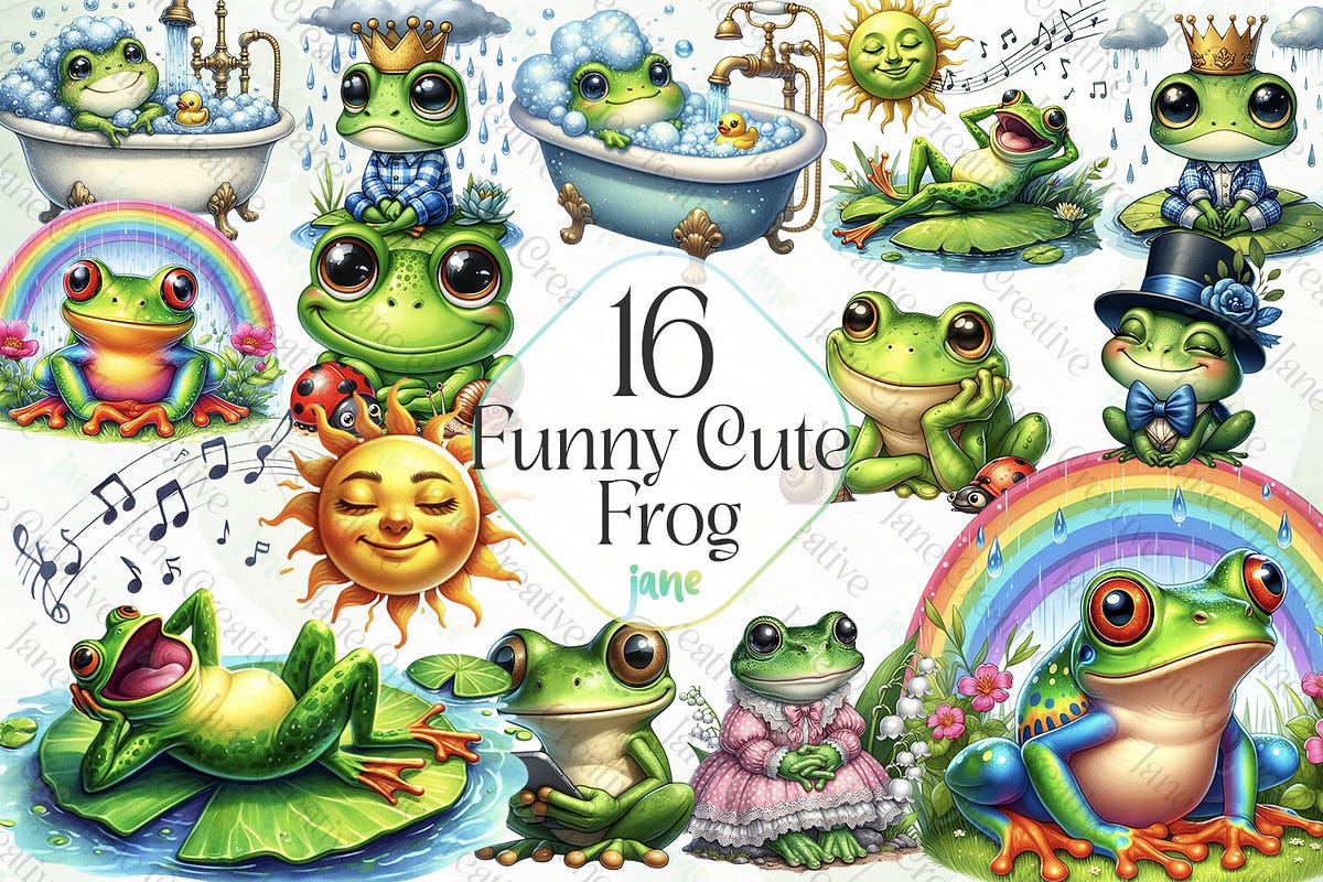 Funny Cute Frog Sublimation Clipart (Printable Illustrations) | by ...