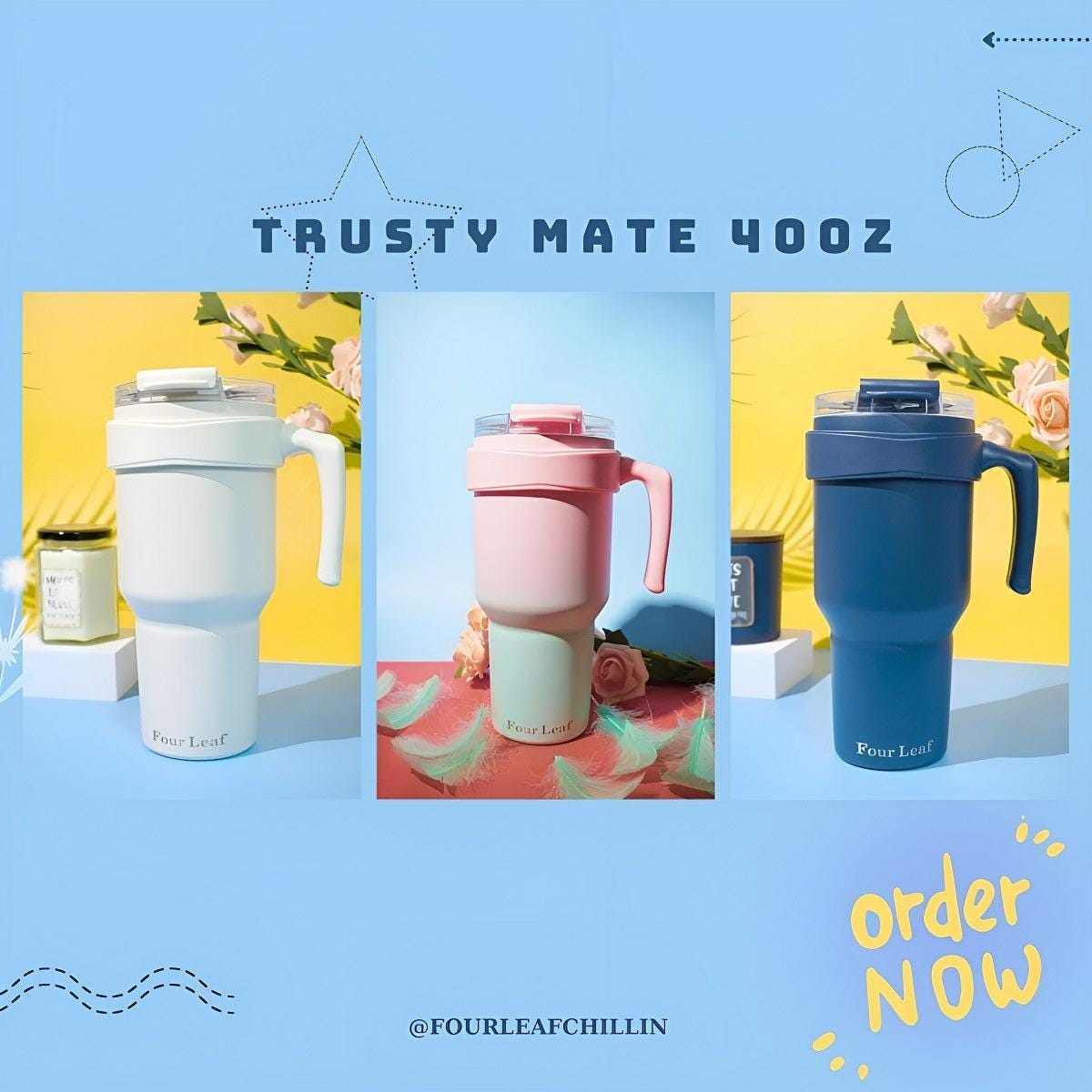 TrustyMate 40 Oz Tumbler With Handle And Straw