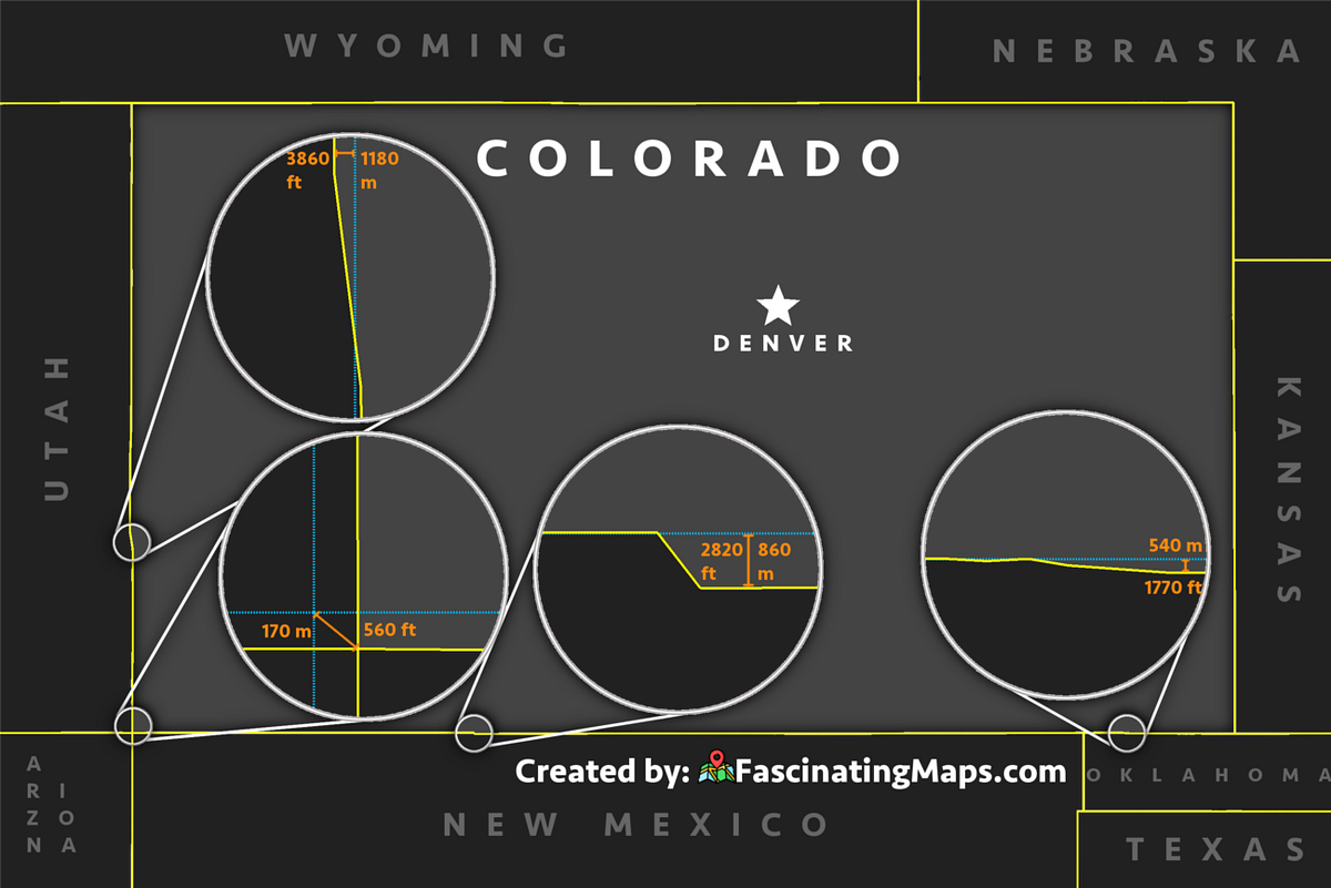 Colorado’s border deviations. Is Colorado a perfect rectangle? by Vivid Maps Medium
