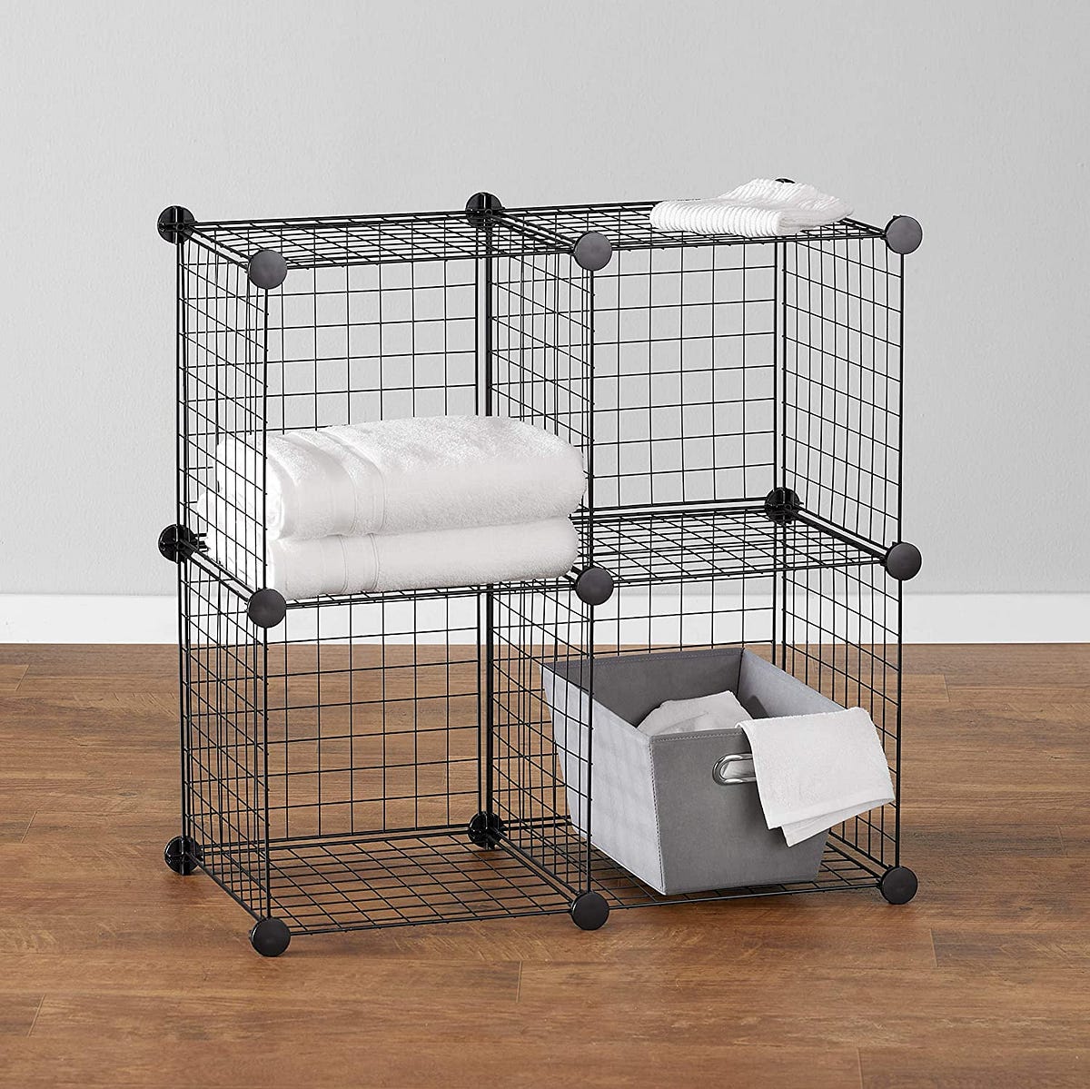 AmazonBasics Metallic Powder Coated 4 Cube Wire Storage Shelves (Black