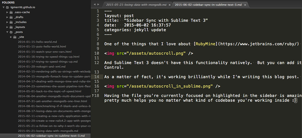 Sidebar Sync with Sublime Text 3. One of the things that I love about