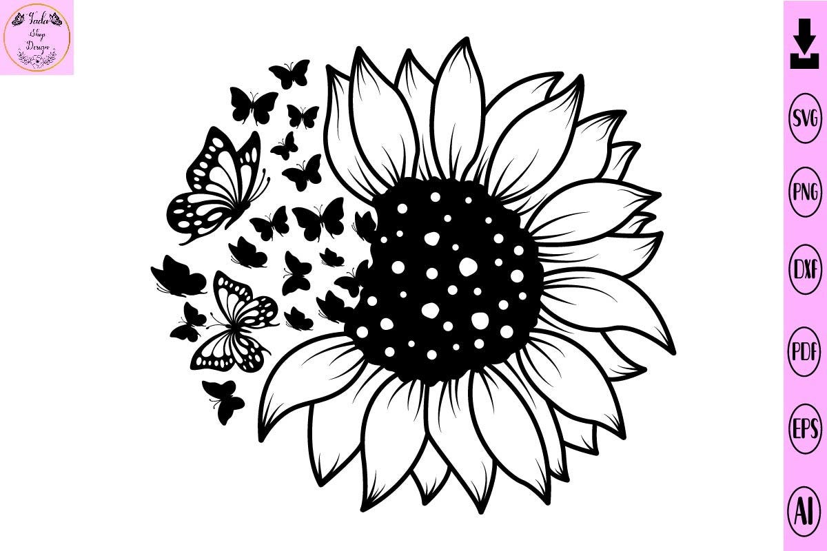 Sunflower and Butterfly Svg Flower Svg Free Graphic | by Miamosaic | Medium