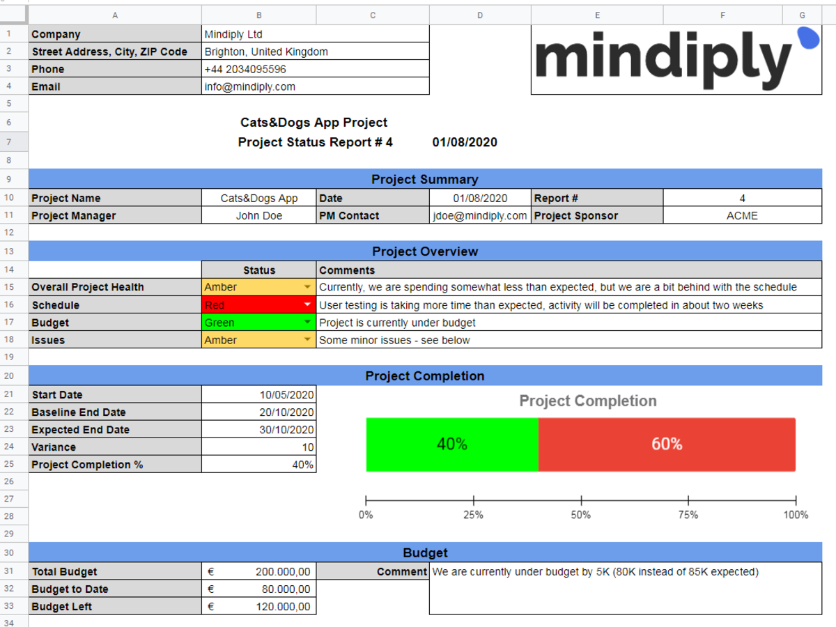 Free Project Management Report Template By Francesco Marcatto 