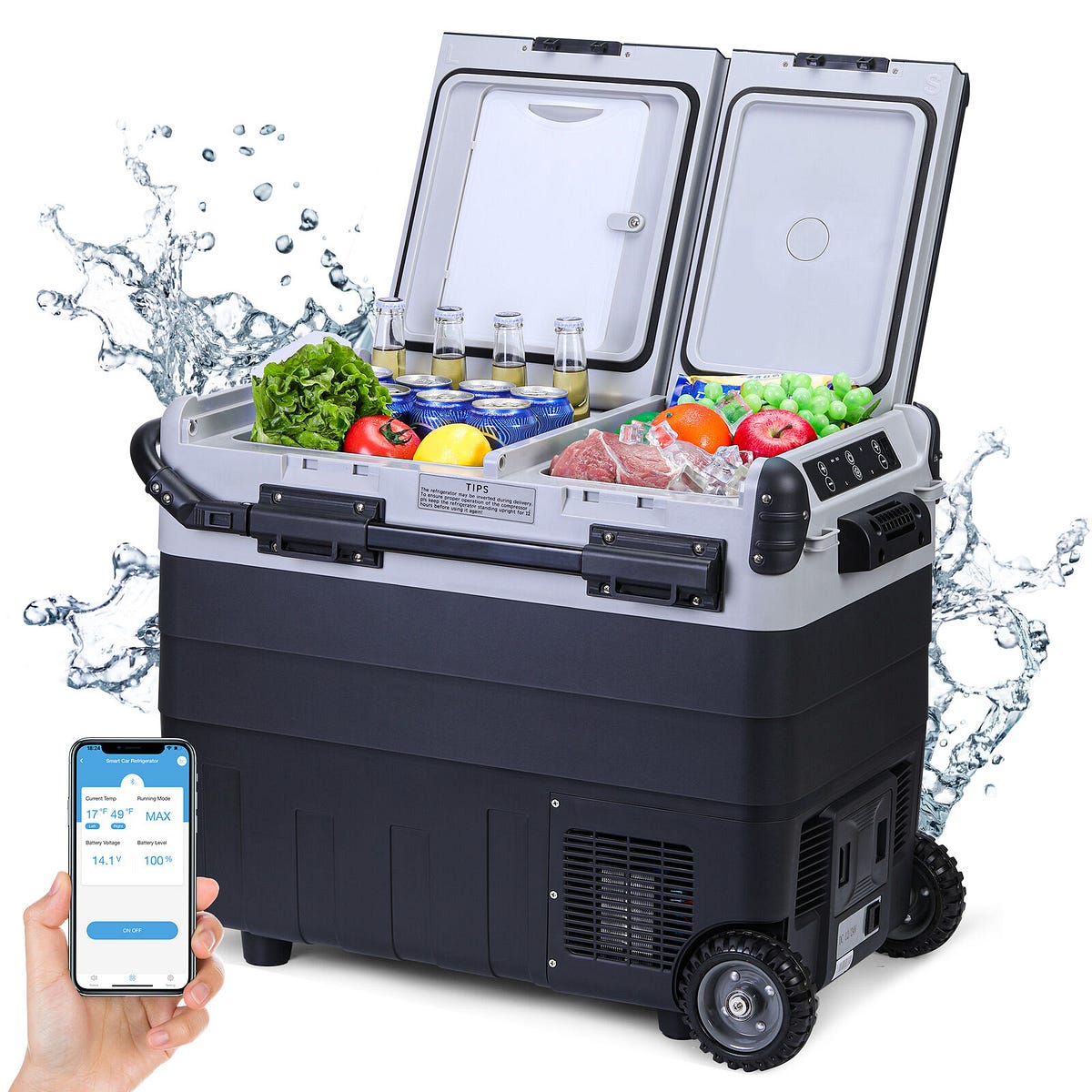 BENTISM 12 Volt Car Refrigerator Portable Freezer 53Qt Dual Zone With App Control