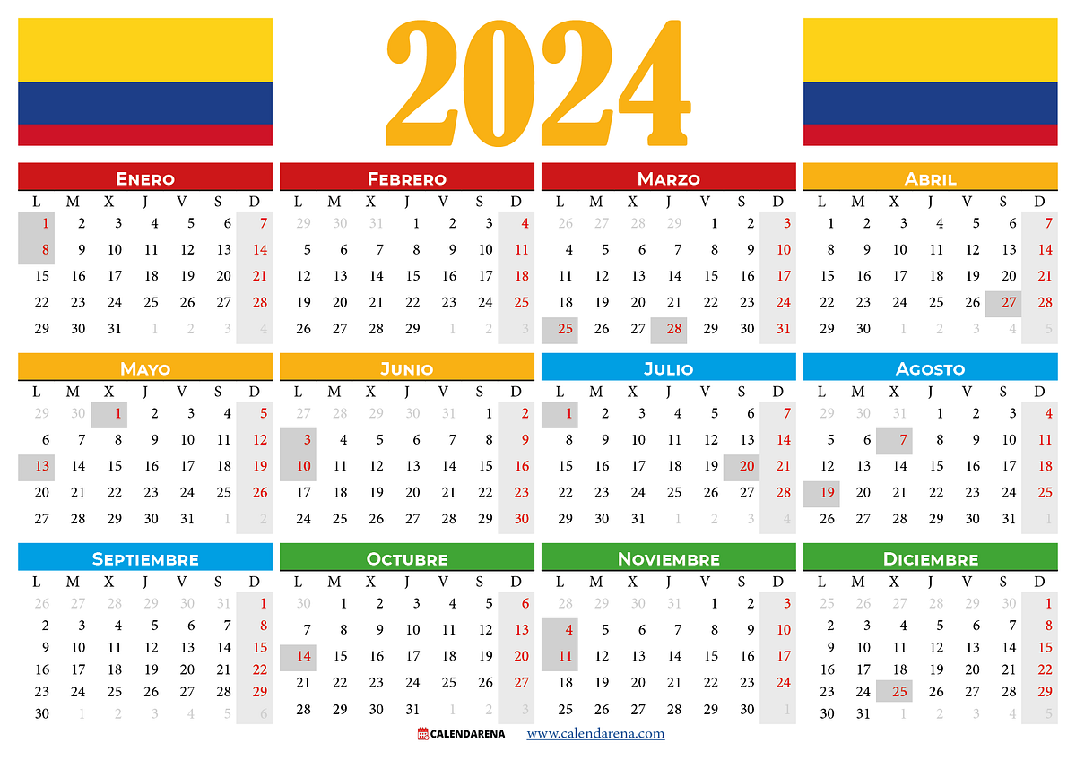 Calendario 2024 colombia con festivos PDF by Calendarena Medium