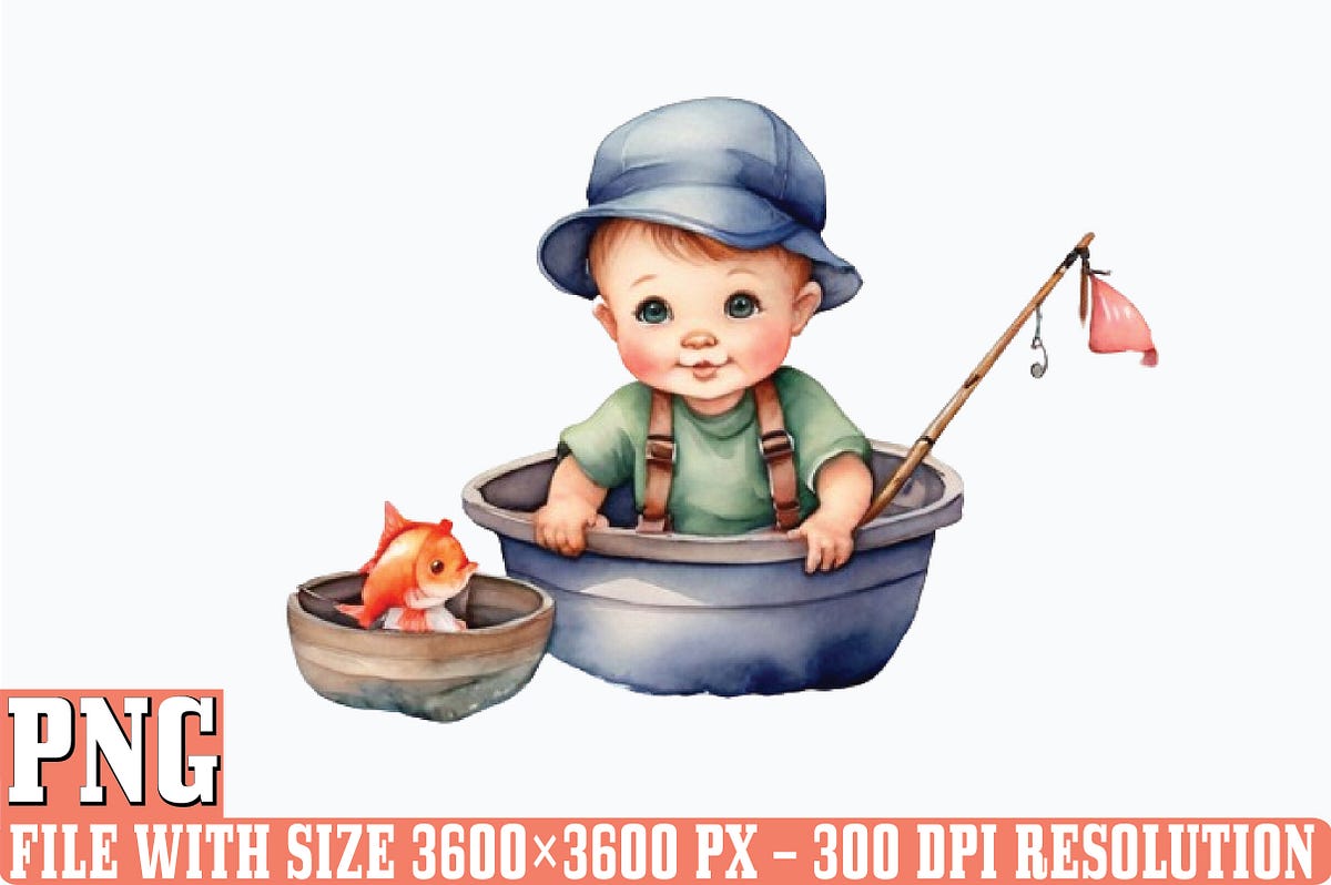 Watercolor Fishing Baby Clipart Sublimat Free Download | by Novanebulae ...