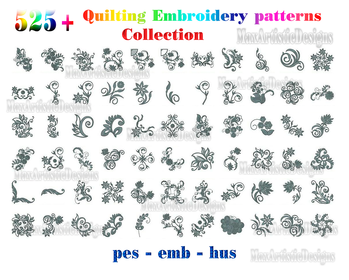 529 pcs Quilting collection embroidery pattern files PES HUS formats ...