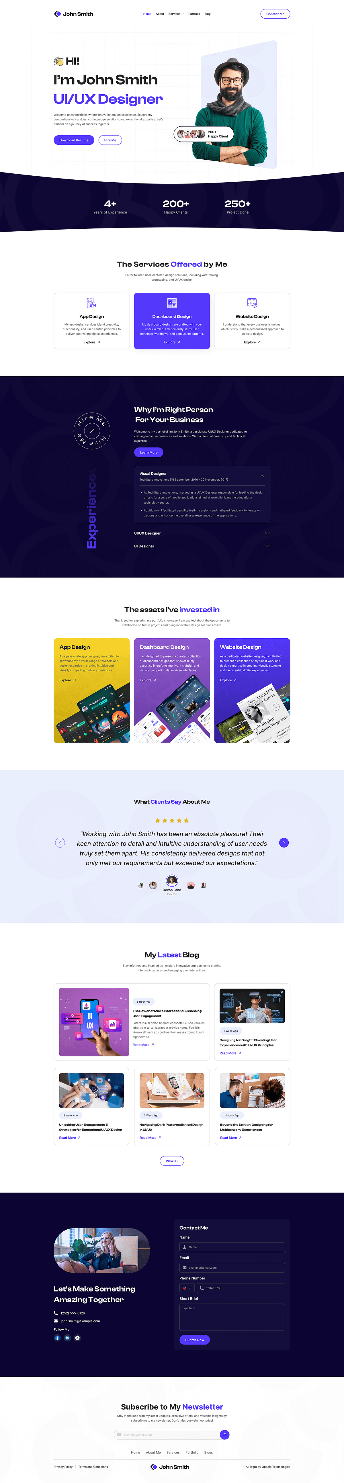 Personal Portfolio Landing Page UI Design I Website - Opedia Studio ...