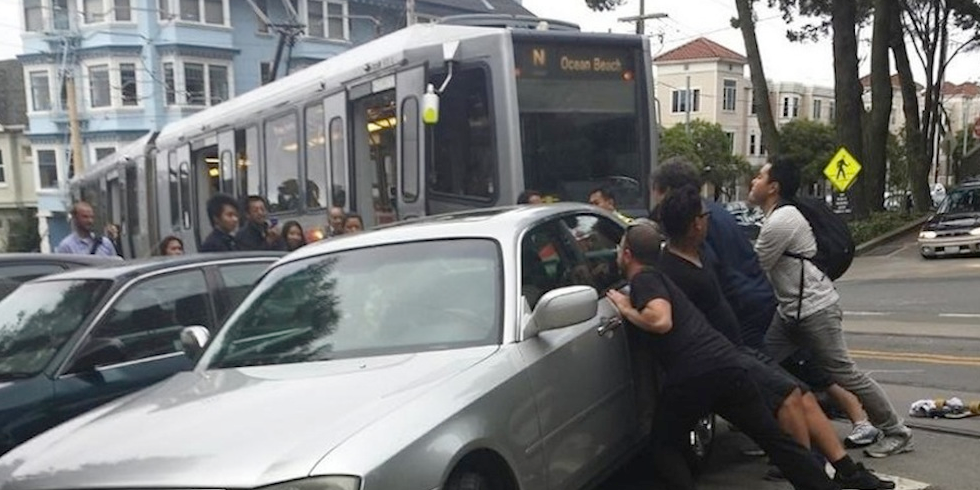 Image of: Car Blocking Muni Moved by Riders — The Bold Italic — San Francisco