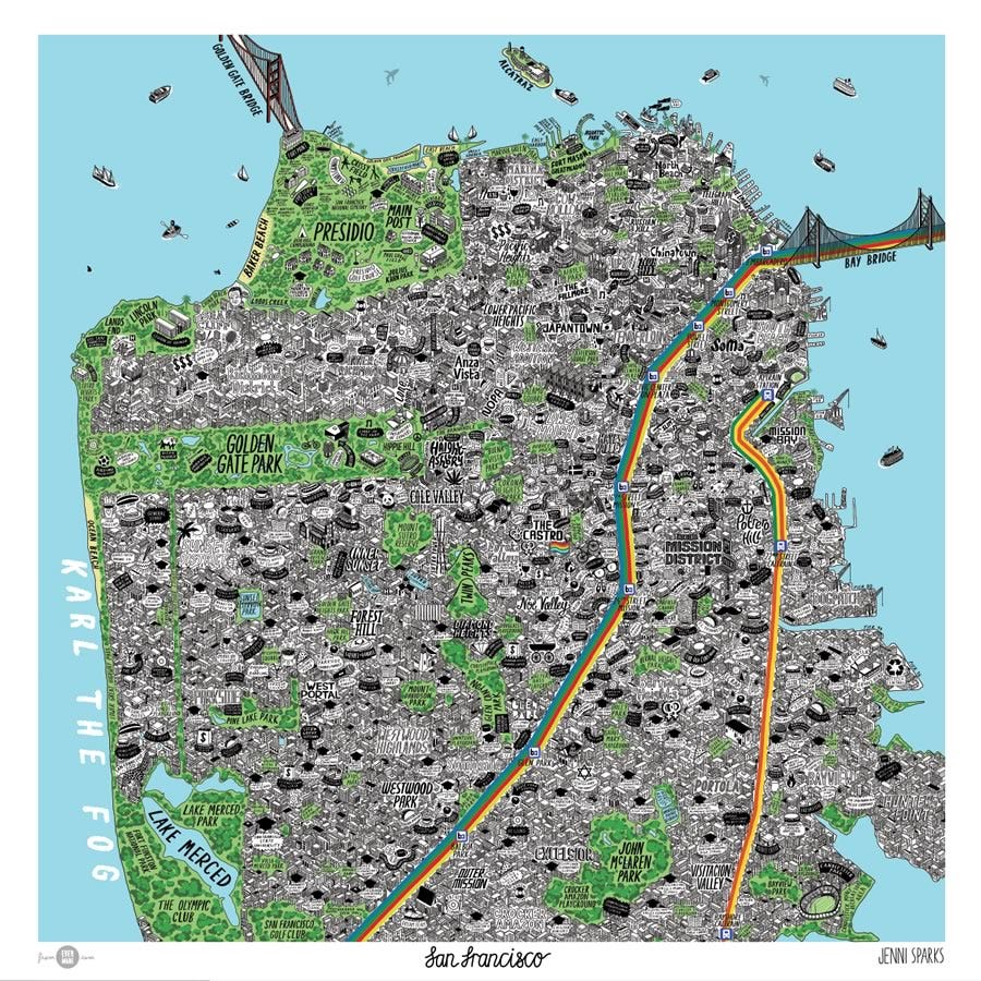 Image of: Mind-Blowingly Detailed Hand-Drawn Map of San Francisco