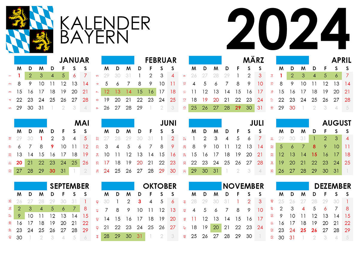 Kalender 2024 bayern mit ferien feiertage calendarena medium