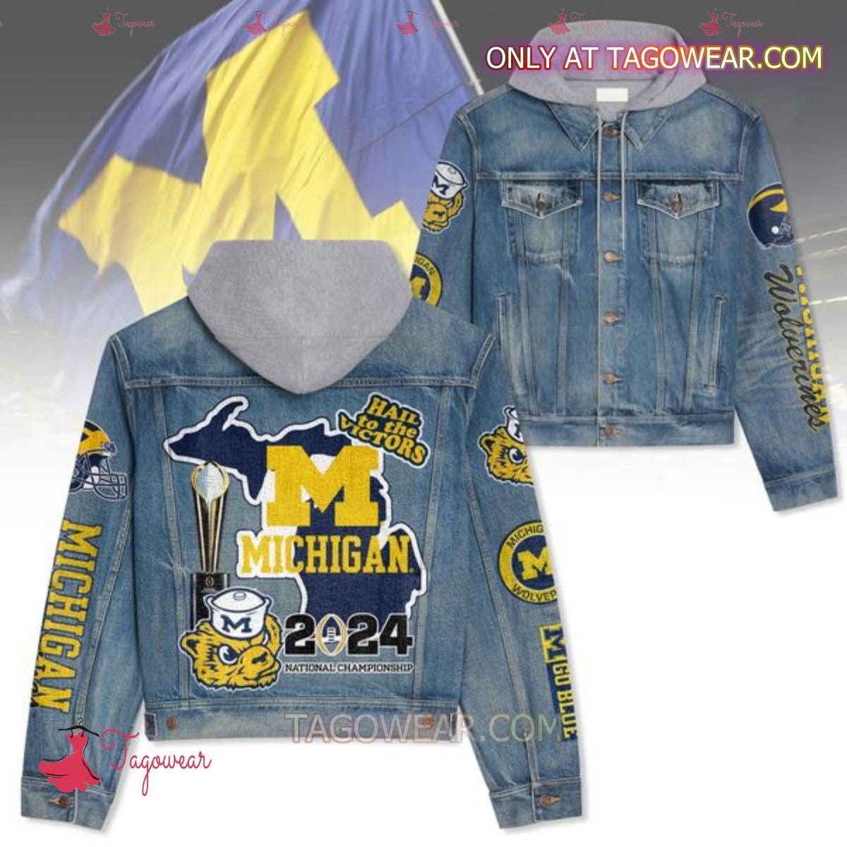 Michigan Wolverines 2024 National Championship Hooded Denim Jacket