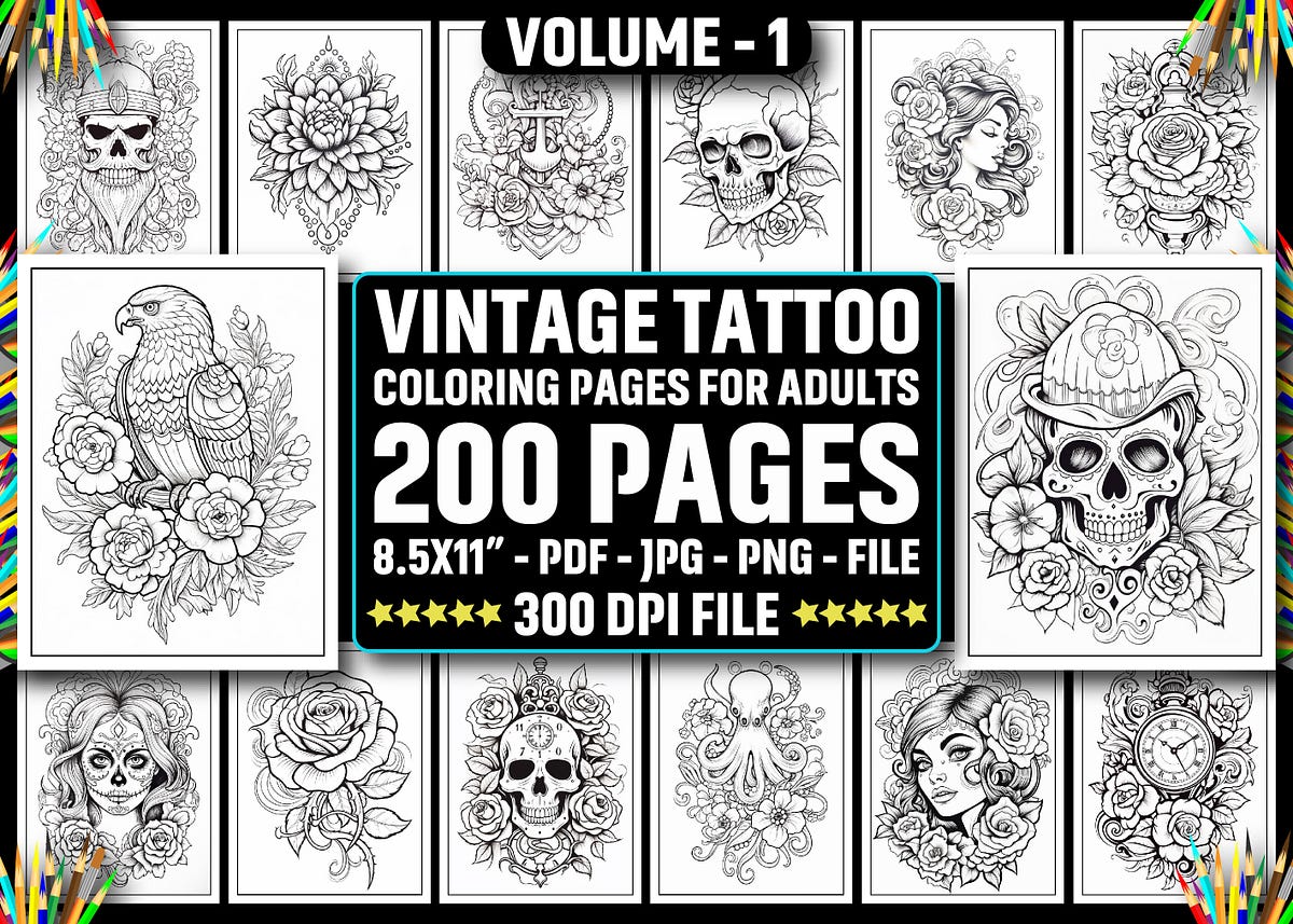 200+ Vintage Tattoo Coloring Pages — KDP by Leejunhe Jul, 2024 Medium