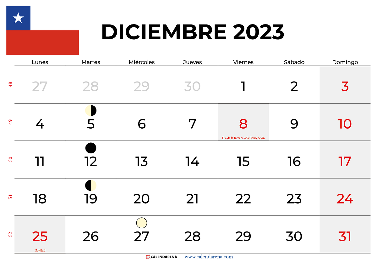 Calendario Diciembre 2023 Chile by Calendarena Medium