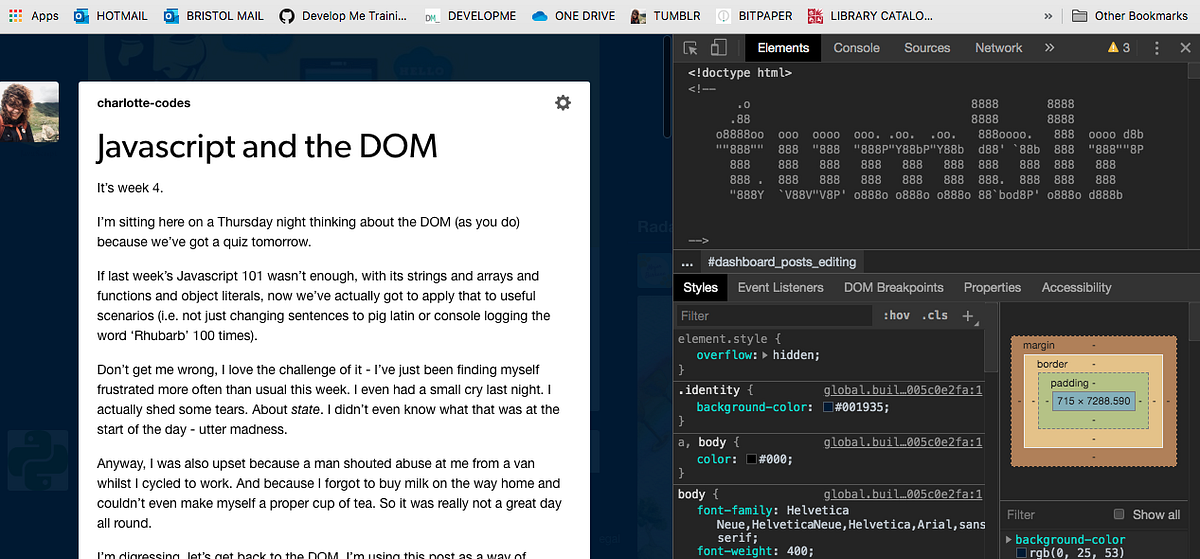 Javascript and the DOM. It’s week 4. | by Charlotte Codes | Medium