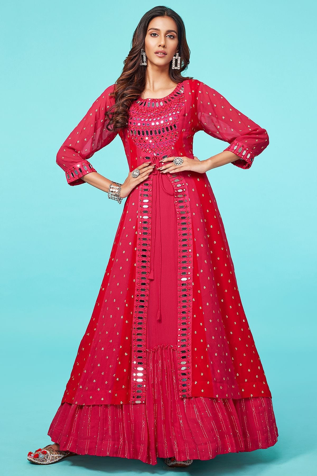 Buy Dark Pink Mirror Embroidered Georgette Party Wear Salwar Kameez Online  | Samyakk | by Samyakk-Online | Medium