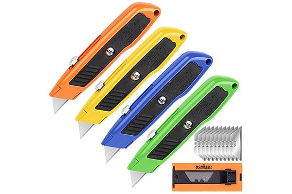 Tops Home Utility Knife Box Cutter, Pocket Knife, Change Blade Razor Knife, Aluminum Alloy Shell, 5 Extra Blades