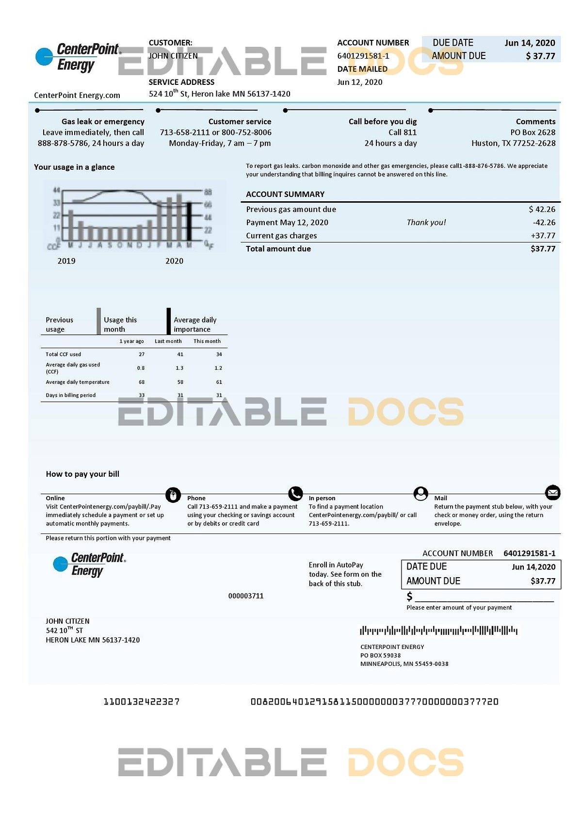 Usa Texas Center Point Energy Utility Bill Template In Word And Pdf 