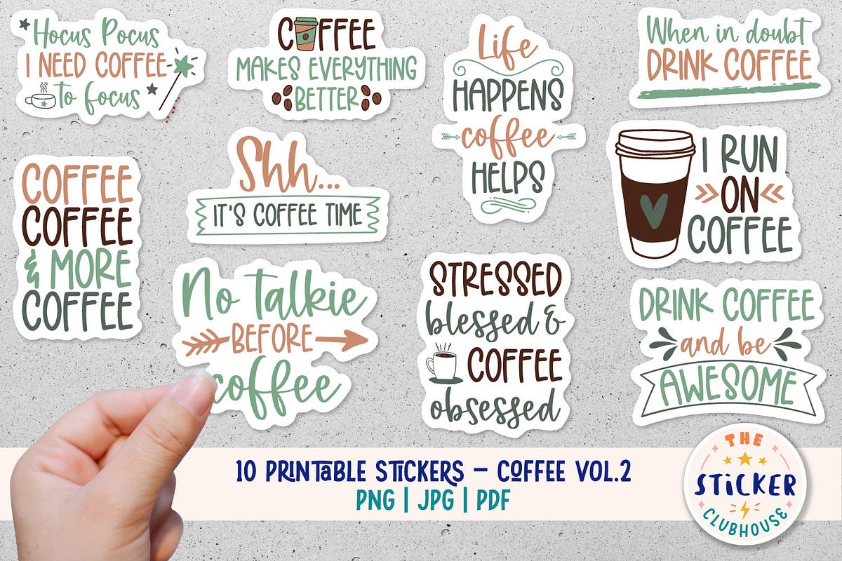 Coffee Sticker Bundle Print and Cut (Unique Print Mock-ups) | by ...