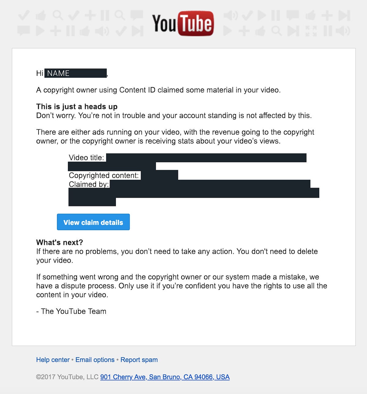 What is a copyright claim on YouTube?