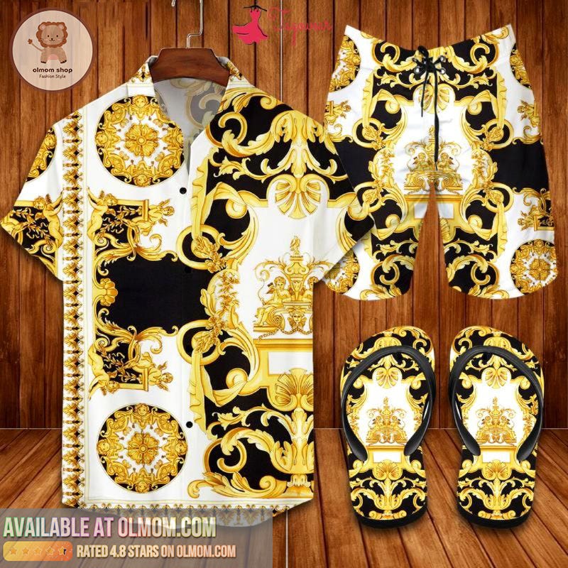 Top-selling item] Versace Monogram Fashion Hawaii Shirt Shorts Set And Flip  Flops