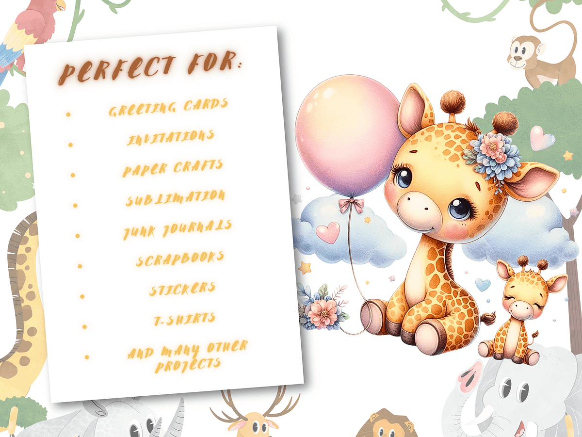 200 Cute Baby Safari Animals Clipart PNG (Printable Illustrations) | by ...