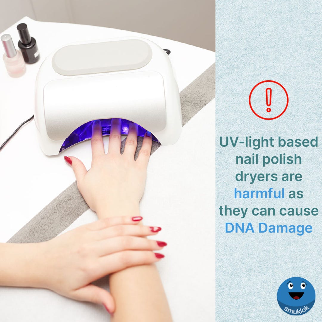 Latest research has confirmed that UV light from nail polish dryers