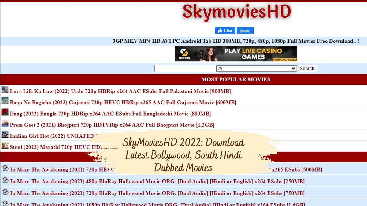 SkyMoviesHD 2022 Download Latest Bollywood, South Hindi Dubbed Movies