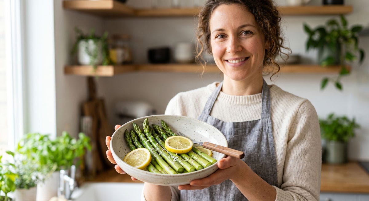 Boiled Asparagus with Sliced Lemon