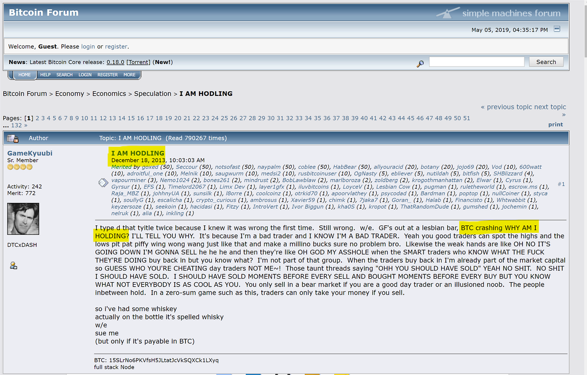 History of HODL (how it came about) | by OJ Jordan | Crypto Corner | Medium