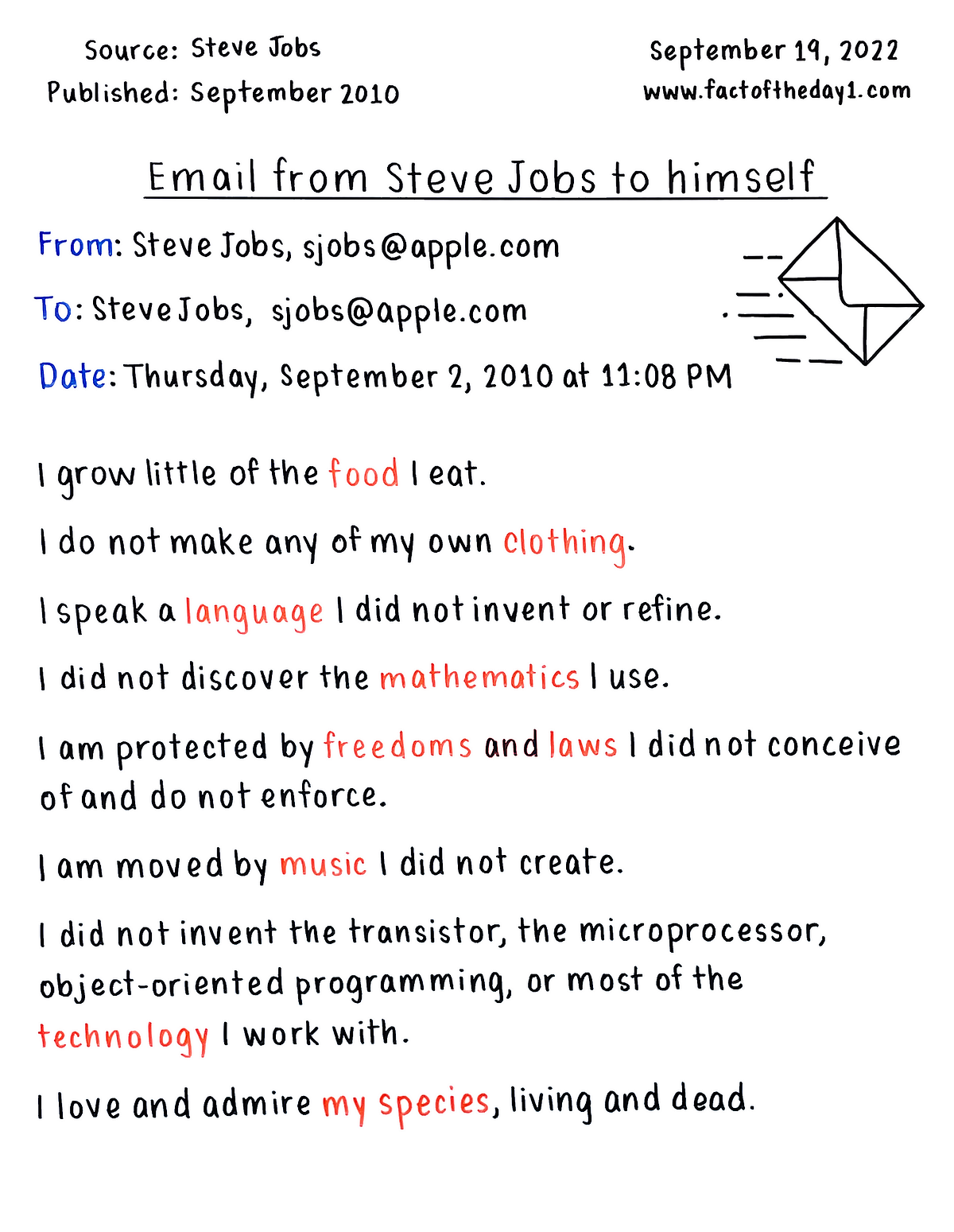 September 19 Email from Steve Jobs to himself by Danny Sheridan