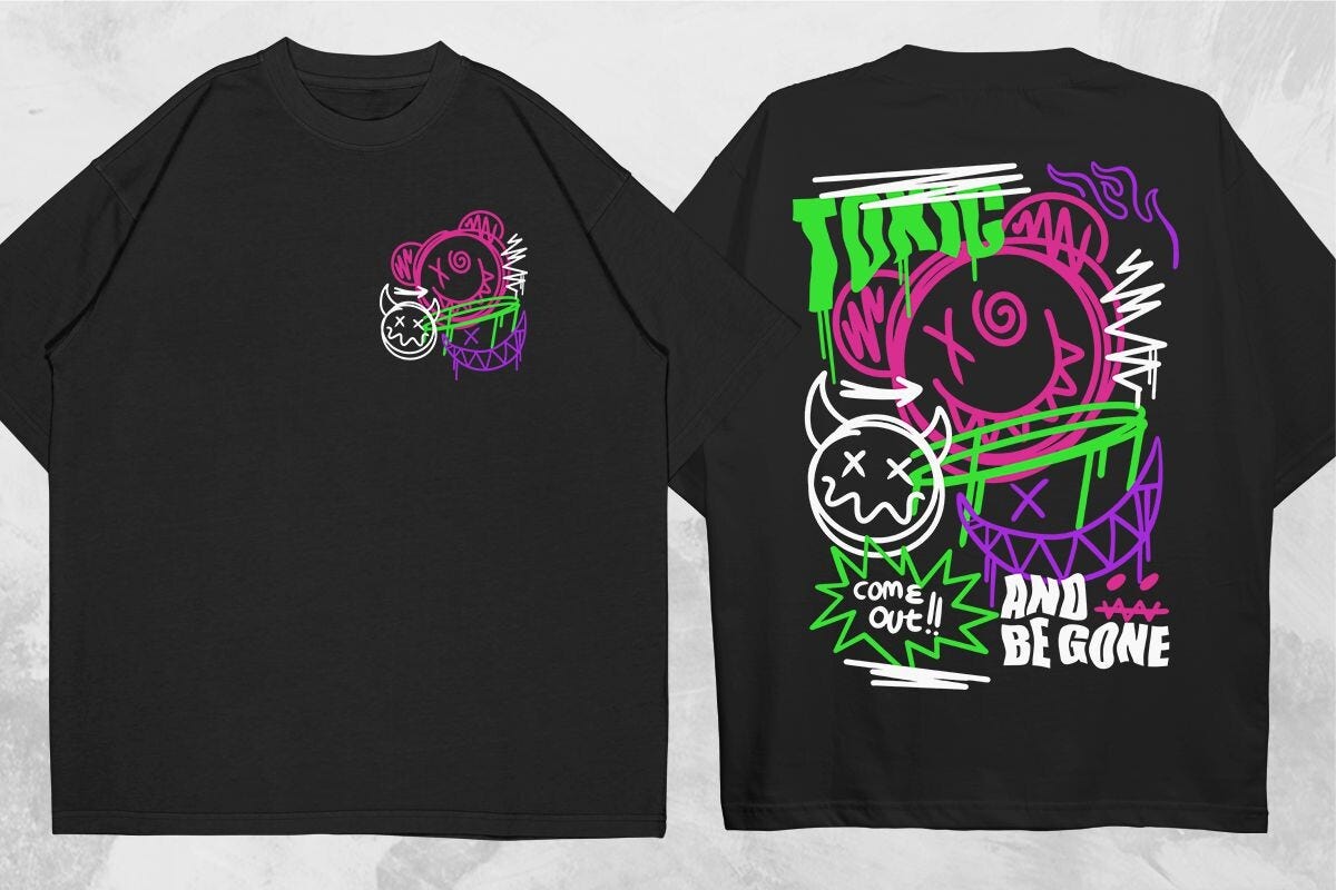 Print Greyish-Green Centipede T-Shirt Wasteland Graffiti with Distressed Tattoo-Style Edgy main image 0