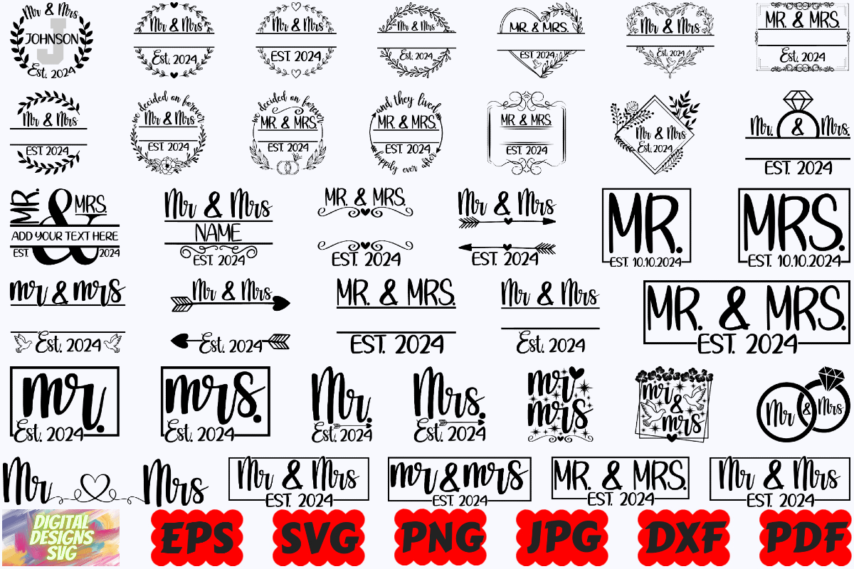 Mr and Mrs 2024 SVG | Wedding SVG | PNG Free | by Eclipseartistry | Aug ...