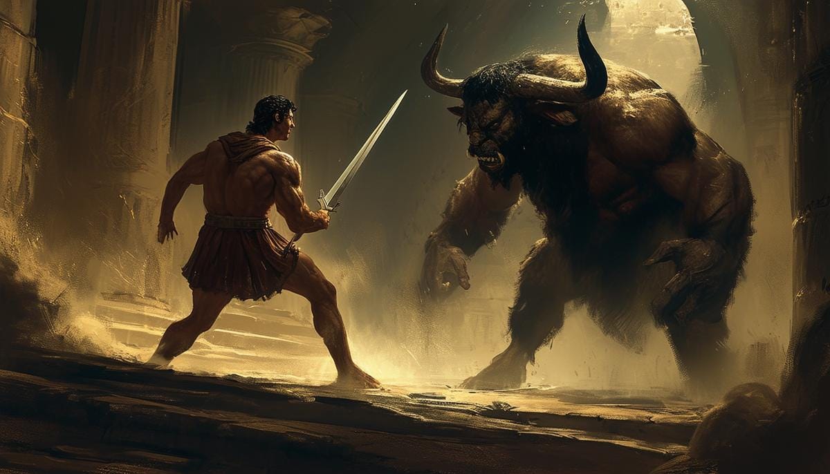 Theseus vs. The Minotaur (Source: Paleothea)