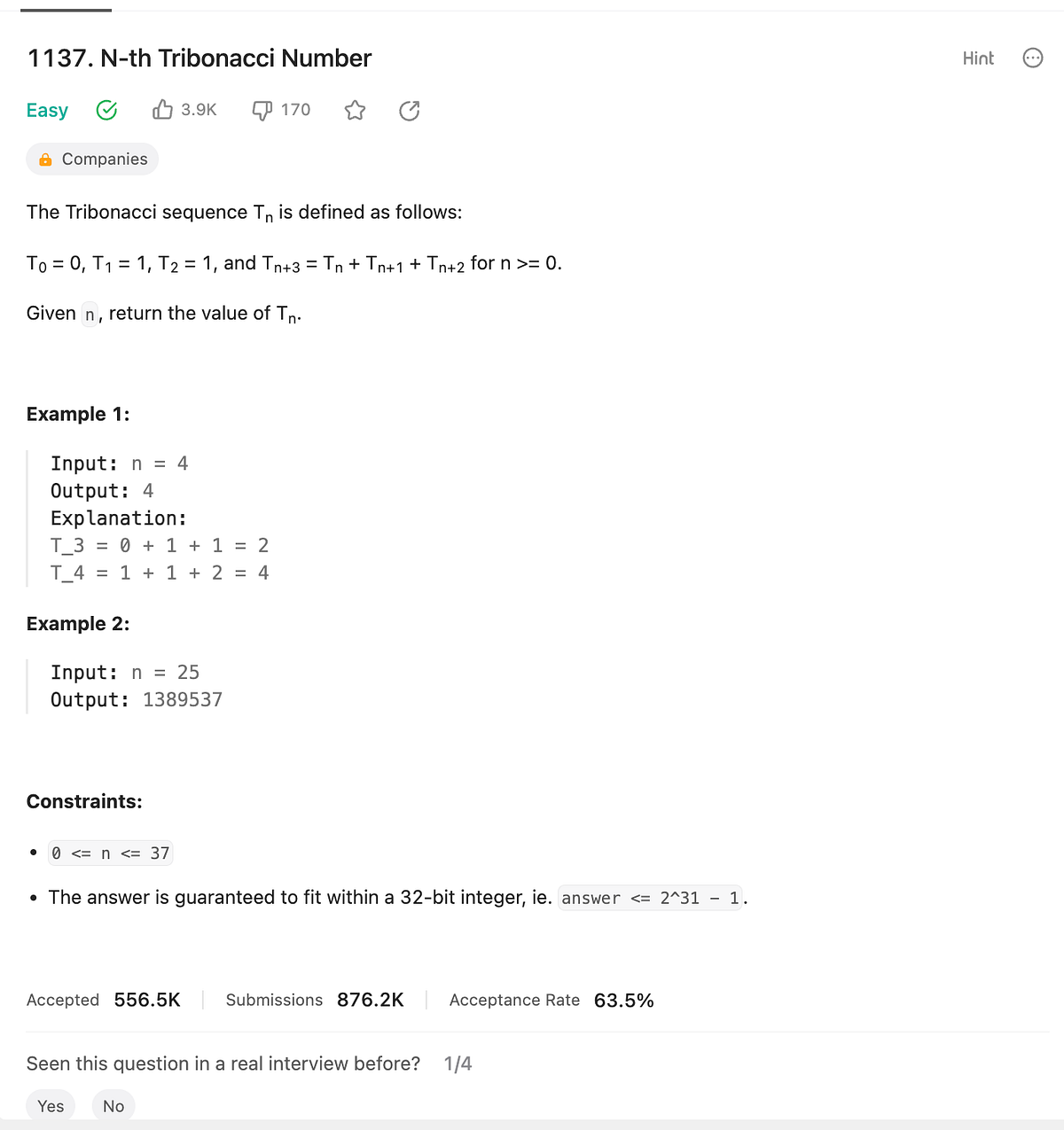 1137. N-th Tribonacci Number. Let’s first understand the question: | by ...