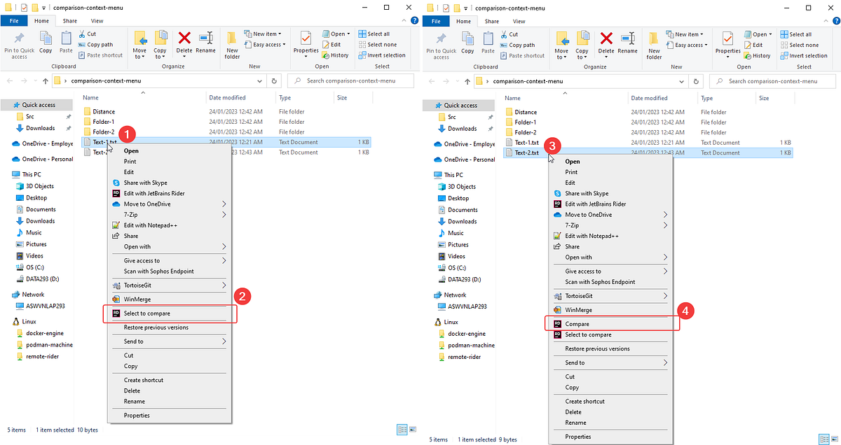JetBrains Rider IDE comparison context menu Van Medium