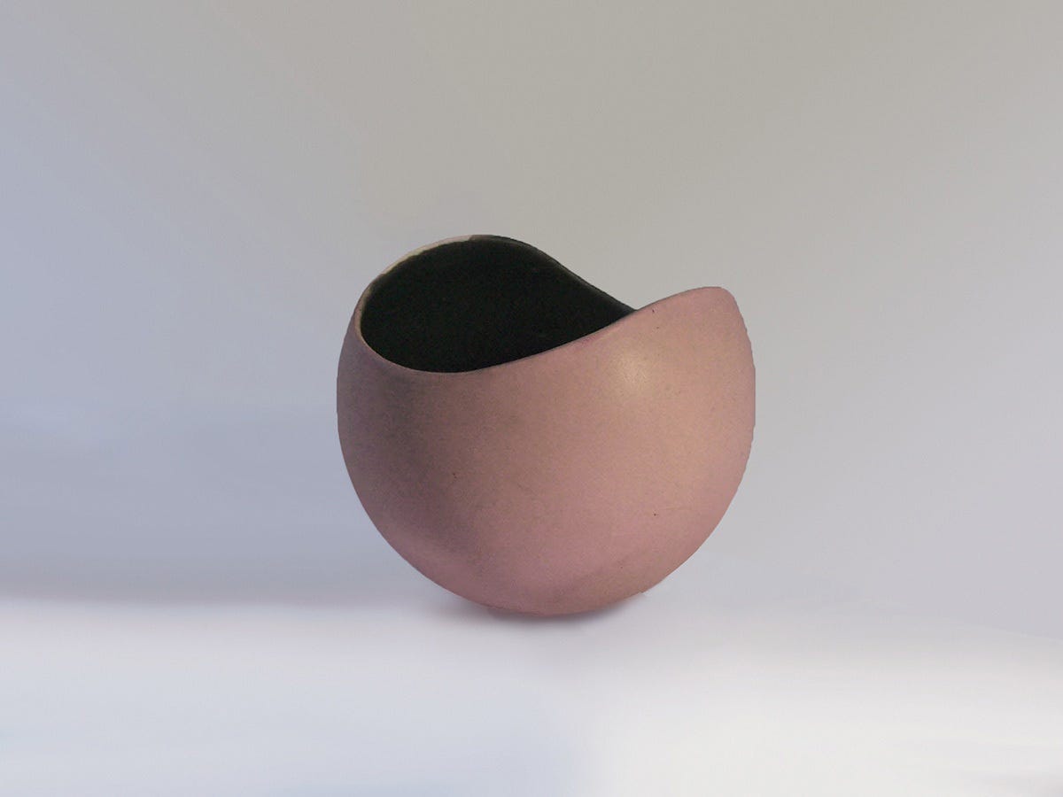 My Dad’s handcrafted sugar bowl with his original pink and back glaze from the late forties