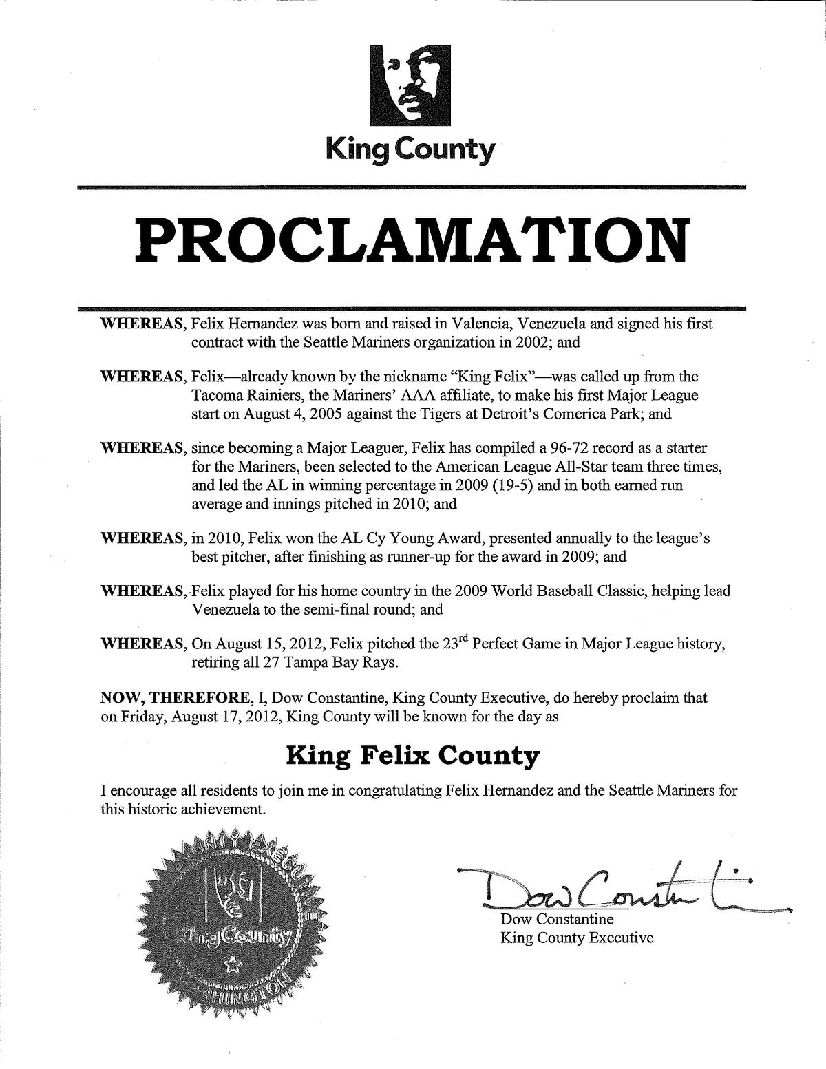 Welcome to King Felix County, by Mariners PR