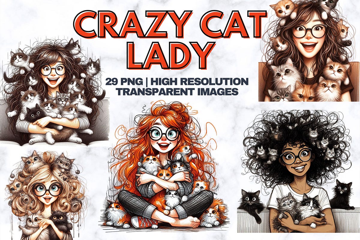 Crazy Cat Lady Illustrations (AI Graphics) | by Dariakol | Apr, 2024 ...