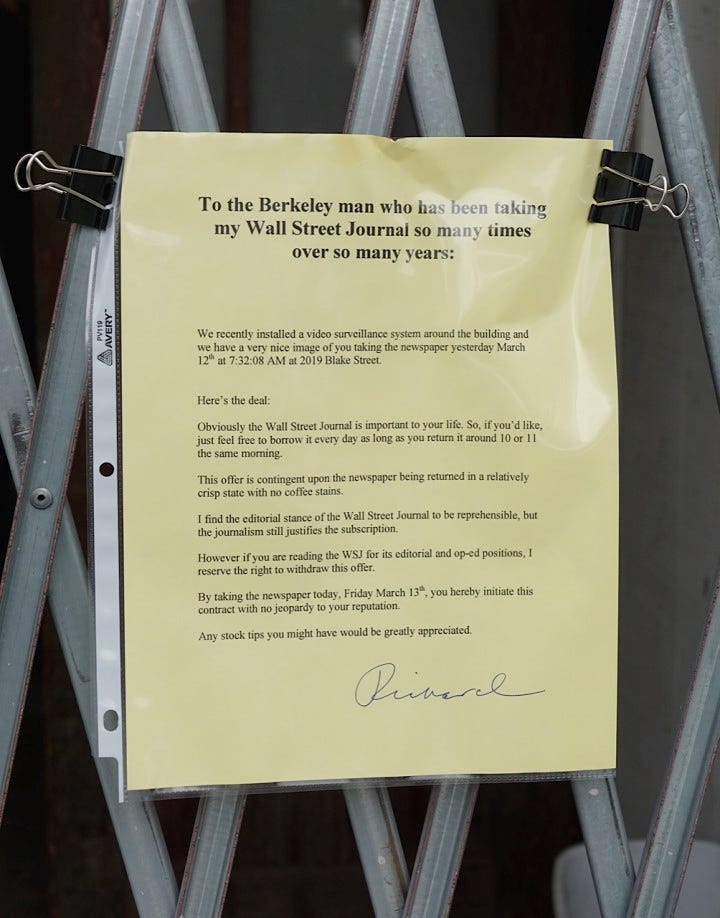 Image of: News website Berkeleyside shared a photo of a note one Berkeley neighbor left to another who has…