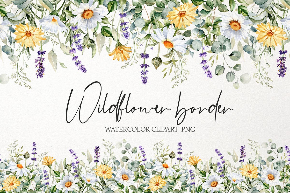 Watercolor Floral Border PNG. Wildflower | by Virtuvortex | Jul, 2024 ...
