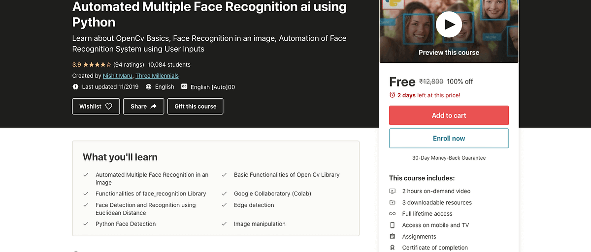 Automated Multiple Face Recognition ai using Python — Free Udemy ...